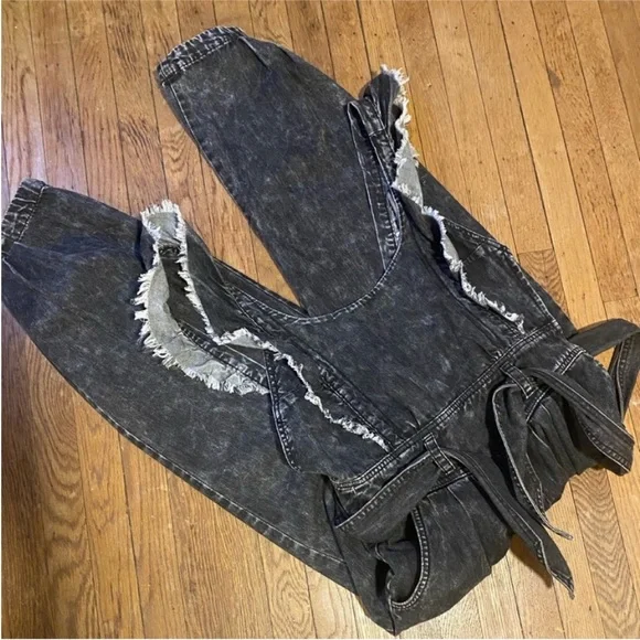 Washed Black Ruffle Overalls with Belt New With Tags